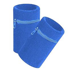Foto van Arowell premium pols zweetbandje met portemonnee en rits - 12 x 8 cm - kobaltblauw - 2 stuks
