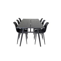 Foto van Sleek eethoek eetkamertafel uitschuifbare tafel lengte cm 195 / 280 zwart en 6 polar eetkamerstal zwart.