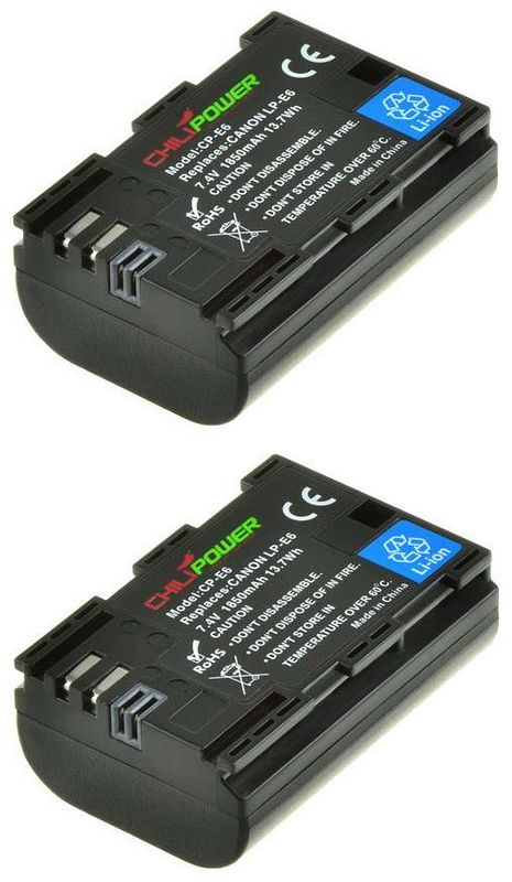 Foto van Chilipower lp-e6 accu voor canon - 1850mah - 2-pack