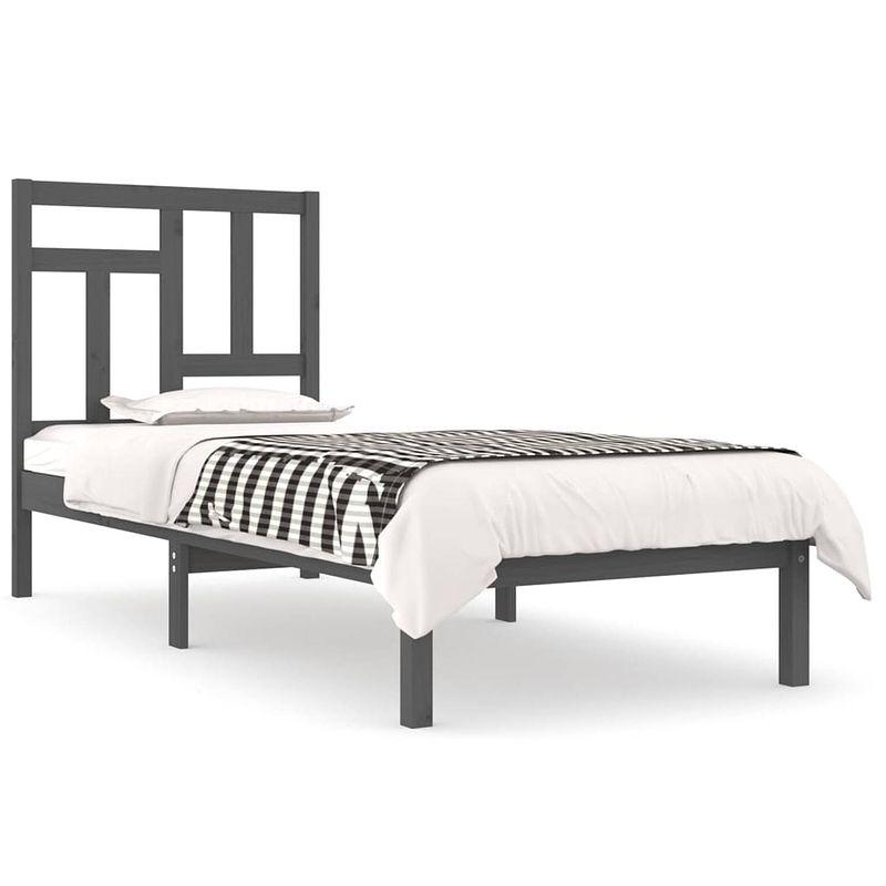 Foto van The living store bedframe massief grenenhout grijs 100x200 cm - bed