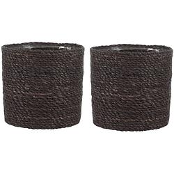 Foto van 2x stuks naturel grijs rotan planten pot mand van gedraaid jute/riet h20 en d20 cm - plantenpotten