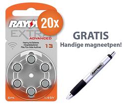 Foto van Voordeelpak rayovac gehoorapparaat batterijen - type 13 (oranje) - 20 x 6 stuks + gratis magnetische batterijpen