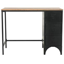 Foto van The living store schrijftafel bureau - 100 x 50 x 76 cm - massief vurenhout - stalen frame