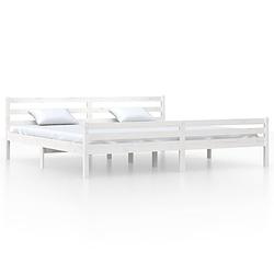 Foto van The living store houten bedframe - grenenhout - 205.5 x 205.5 x 69.5 cm - wit