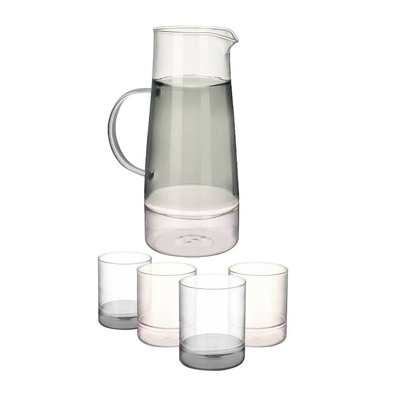 Foto van Luxe high schenkkan karaf reese- roze/grijs - 1500ml incl. 4 glazen 350 ml