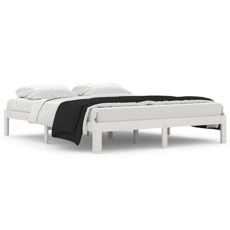 Foto van The living store houten bedframe - massief grenenhout - 203.5 x 163.5 x 30 cm - wit