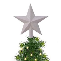Foto van Kunststof piek kerst ster parelmoer wit met glitters h19 cm - kerstboompieken