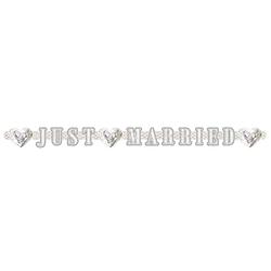 Foto van Folat letterslinger just married ringen 2 m karton zilver