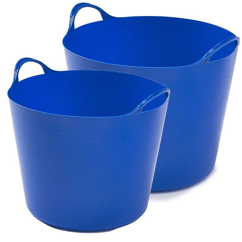 Foto van Flexibele emmers - 2x stuks - 14 liter en 26 liter - blauw - wasmanden