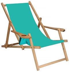 Foto van Ligbed strandstoel ligstoel verstelbaar armleuningen beukenhout geïmpregneerd handgemaakt turquoise