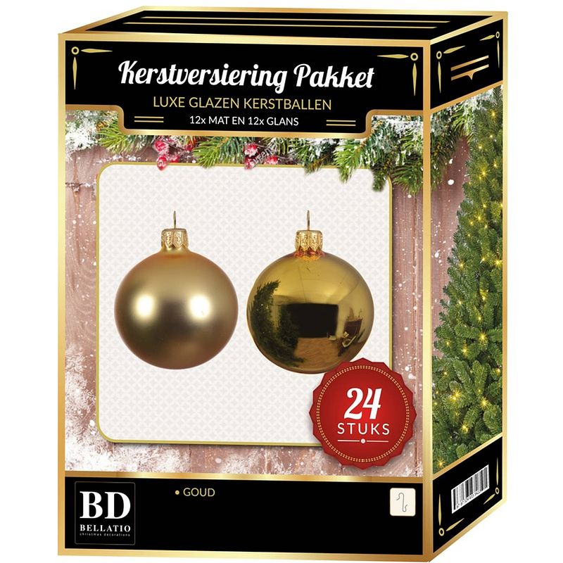 Foto van Gouden kerstversiering kerstballen 24-delig 6 en 8 cm - kerstbal