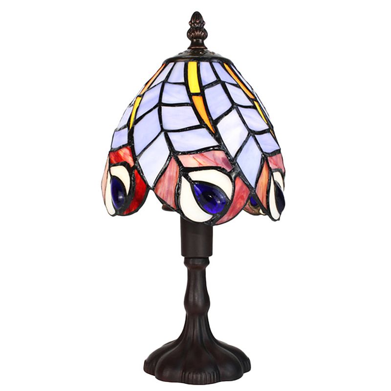 Foto van Lumilamp tiffany tafellamp ø 15x32 cm blauw glas pauwenveren tiffany bureaulamp blauw tiffany bureaulamp