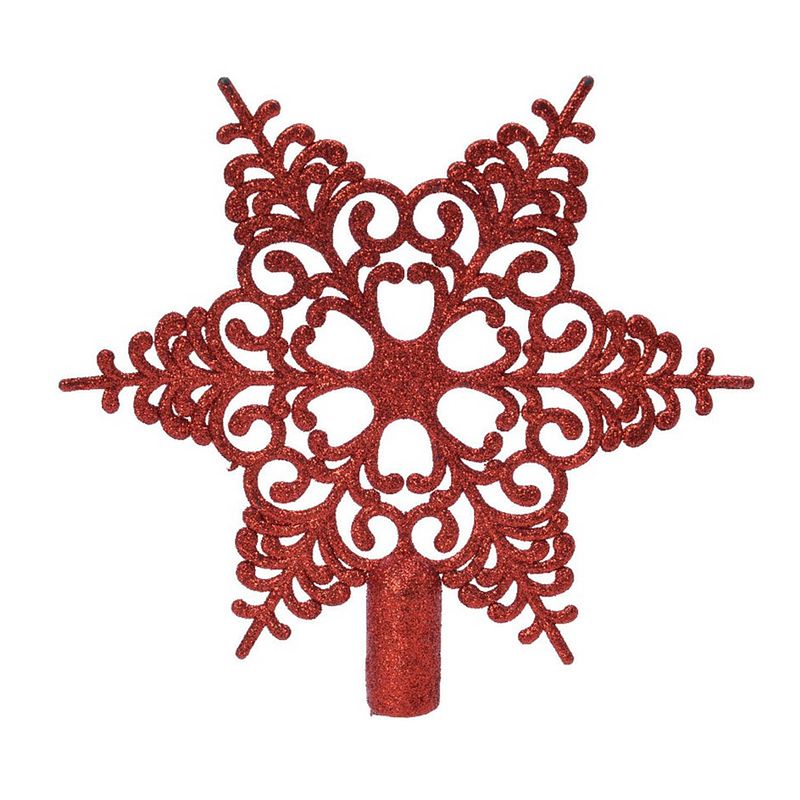Foto van 1x rode glitter open ster kerstboom piek kunststof 20,5 cm - onbreekbare plastic pieken - kerstboomversiering rood