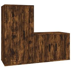 Foto van The living store tv-meubelset gerookt eiken - wandgemonteerd - 57x34.5x40cm - 40x34.5x80cm - hoogwaardig hout