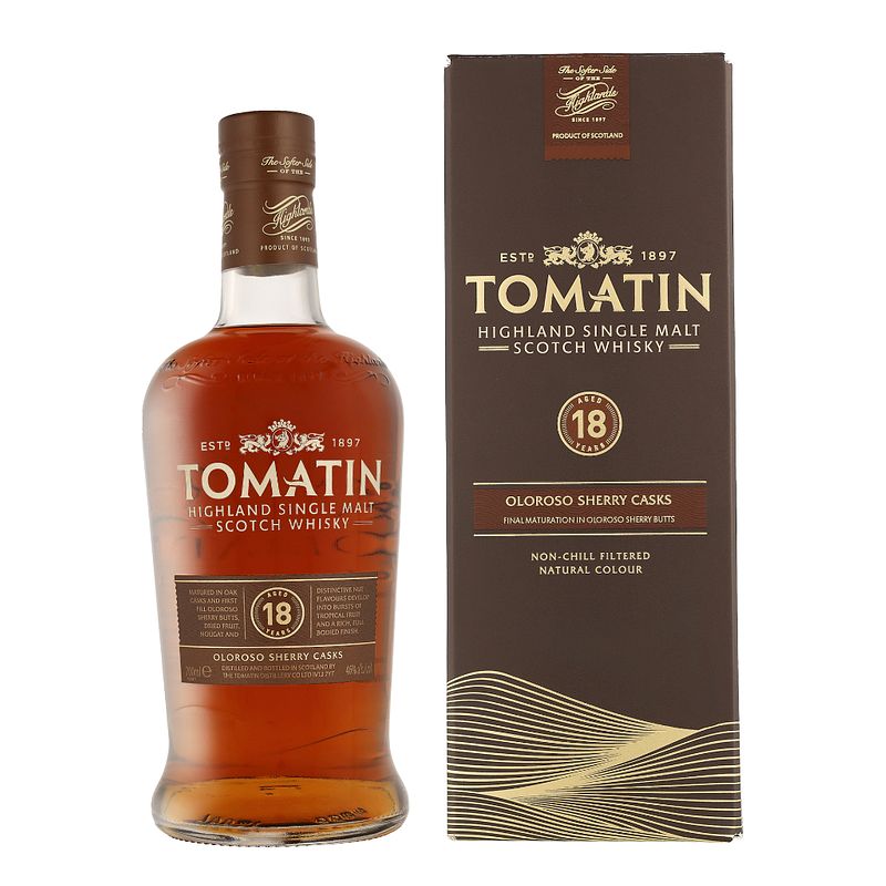 Foto van Tomatin 18 years 70cl whisky + giftbox