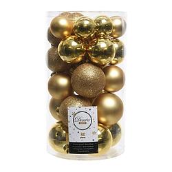 Foto van Decoris - kerstbal plastic gl-mt-glitter licht goud