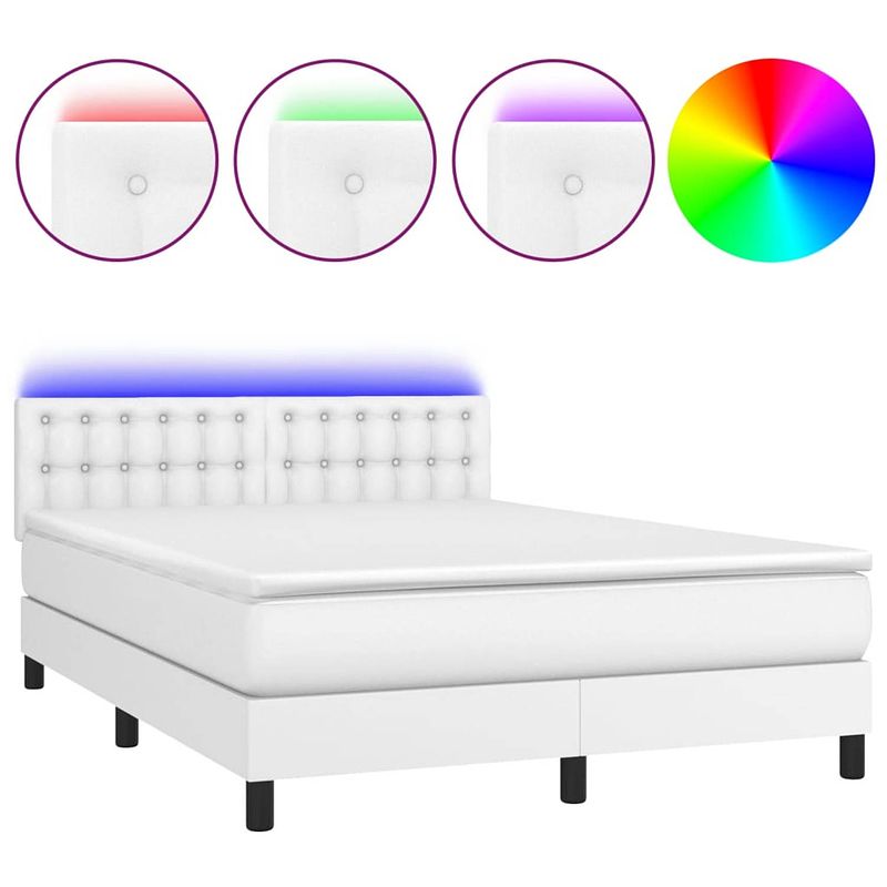 Foto van The living store boxspring bed - led strip - pocketvering matras - huidvriendelijk topmatras - wit - 193 x 144 x 78/88