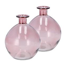 Foto van Dk design bloemenvaas rond model - 2x - helder gekleurd glas - zacht roze - d13 x h15 cm - vazen