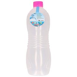 Foto van Plasticforte drinkfles/waterfles/bidon - 1500 ml - transparant/roze - kunststof - drinkflessen