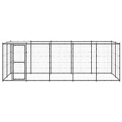 Foto van The living store hondenkennel - gepoedercoat staal - 550x220x180 cm - draadgaas - pe dak - zwart/zilver