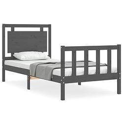 Foto van The living store massief grenenhouten bedframe - grijs - 195.5 x 80.5 x 100 cm - multiplex lattenbodem