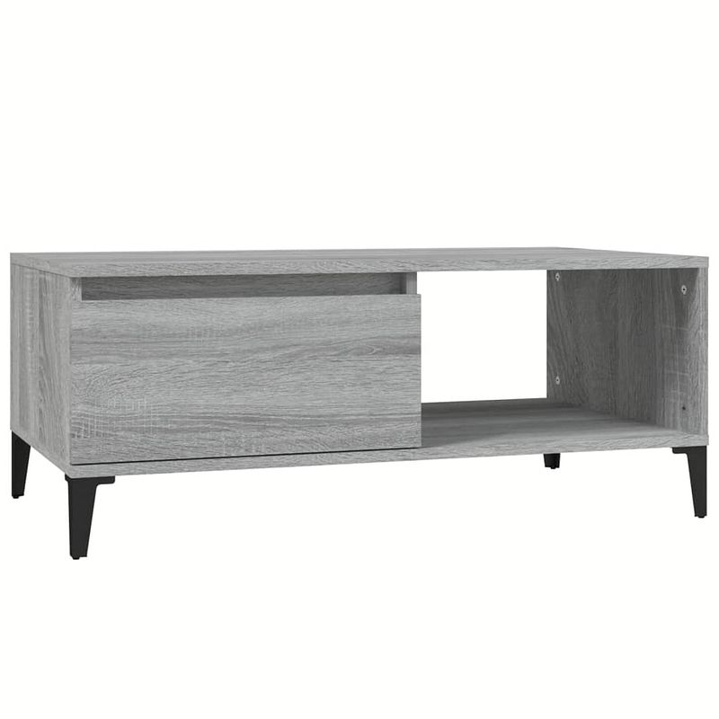 Foto van The living store salontafel industriële stijl - 90x50x36.5 cm - grijs sonoma eiken - met lade en open vak - hoge