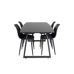 Foto van Incablbl eethoek eetkamertafel uitschuifbare tafel lengte cm 160 / 200 zwart en 4 polar eetkamerstal zwart.