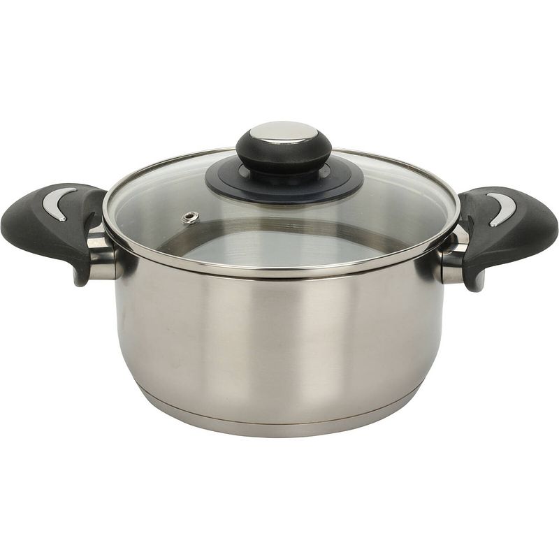 Foto van Excellent houseware kookpan met deksel - rvs/glas - 1.8l - d18 x h9.5 cm - kookpannen