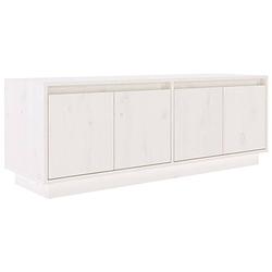 Foto van The living store tv-meubel grenenhout - wit - 110 x 34 x 40 cm - 4 deuren - 2 vakken