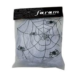 Foto van Faram decoratie spinnenweb/spinrag met spinnen - 50 gram - wit - halloween/horror versiering - feestdecoratievoorwerp