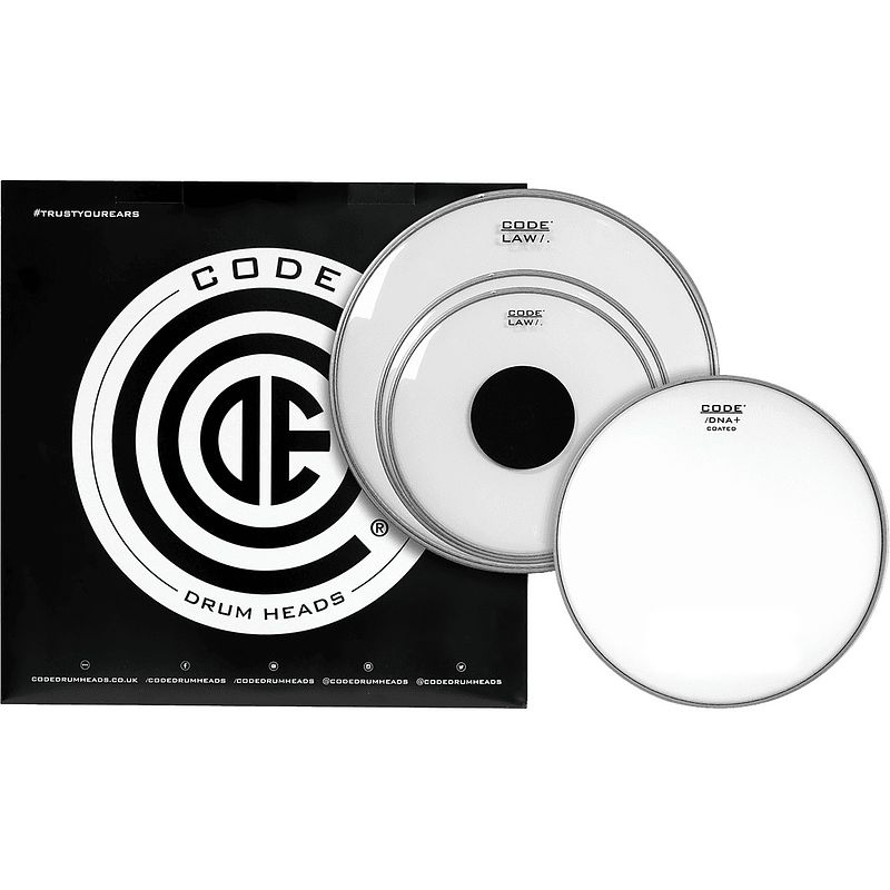 Foto van Code drum heads tplawclrs law standard pack 12-13-16 inch clear tomvellen + 14 inch coated snaredrumvel