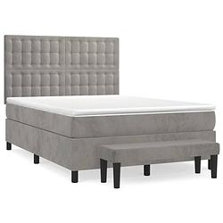 Foto van The living store boxspringbed - lichtgrijs - 193 x 144 x 118/128 cm - fluweel - verstelbaar hoofdbord - pocketvering