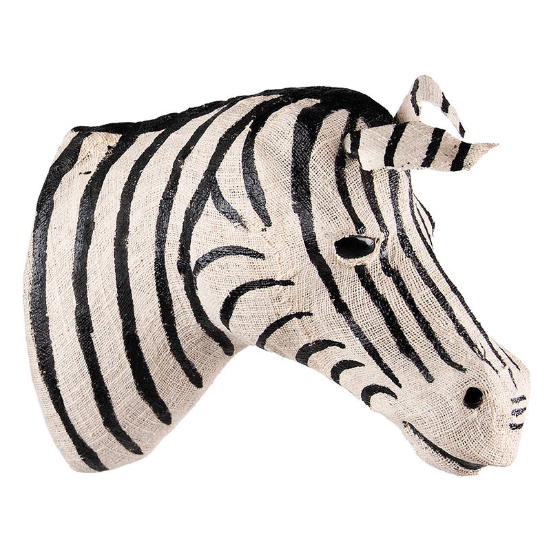 Foto van Clayre & eef wanddecoratie zebra 27 cm zwart wit papier ijzer textiel muurdecoratie zwart muurdecoratie