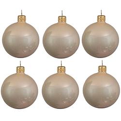 Foto van 6x glazen kerstballen glans licht parel/champagne 6 cm kerstboom versiering/decoratie - kerstbal