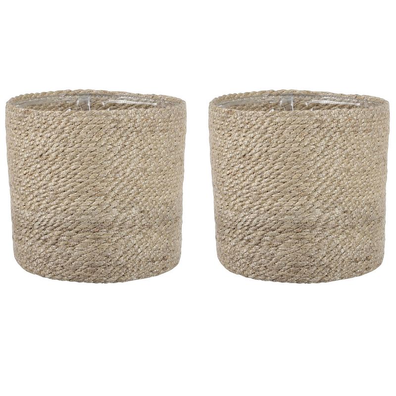 Foto van 2x stuks naturel rotan planten pot mand van gedraaid jute/riet h20 en d20 cm - plantenpotten