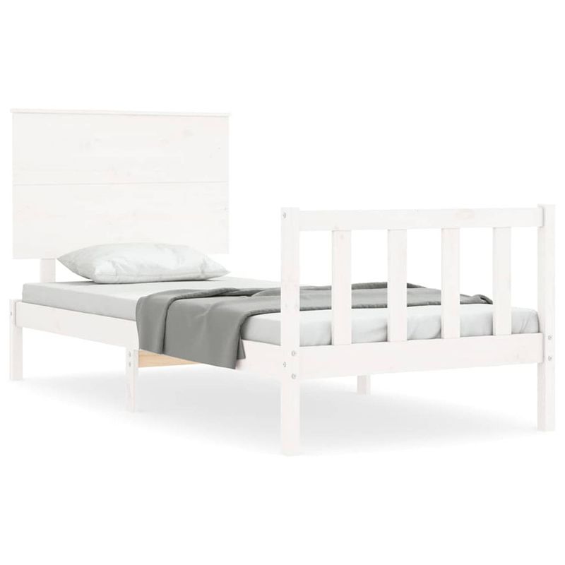 Foto van Vidaxl bedframe met hoofdbord massief hout wit 3ft single