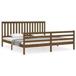 Foto van The living store massief grenenhouten bedframe - honingbruin - 205.5 x 205.5 x 101 cm - multiplex lattenbodem