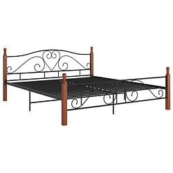 Foto van The living store metalen bedframe - donkereikenhout - 210 x 207 x 90 cm - zwart