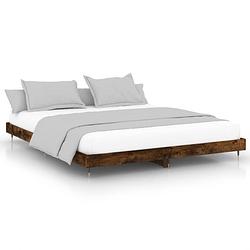 Foto van The living store bedframe - gerookt eiken - multiplex lattenbodem - 203x123x20 cm - zonder matras