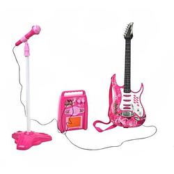 Foto van Elektrische gitaar speelgoed set microfoon amp - roze