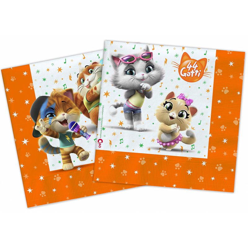 Foto van Nickelodeon servetten 44 cats 33 cm papier oranje 20 stuks