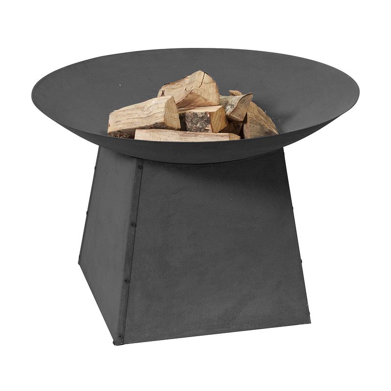 Foto van 2l home & garden vuurschaal 90cm zwart met onderstel en 8kg ovengedroogd essenhout