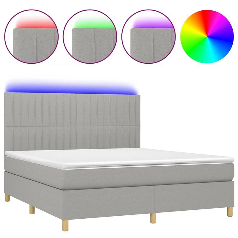 Foto van The living store boxspring bed - led-verlichting - pocketvering matras - huidvriendelijk topmatras - lichtgrijs - 203 x