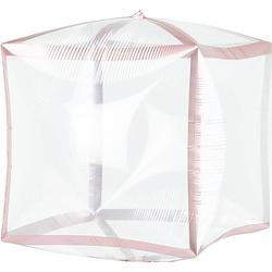 Foto van Amscan folieballon kubus 38 cm transparant/roze