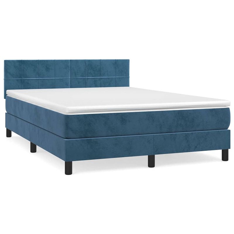 Foto van Vidaxl boxspring met matras fluweel donkerblauw 140x190 cm