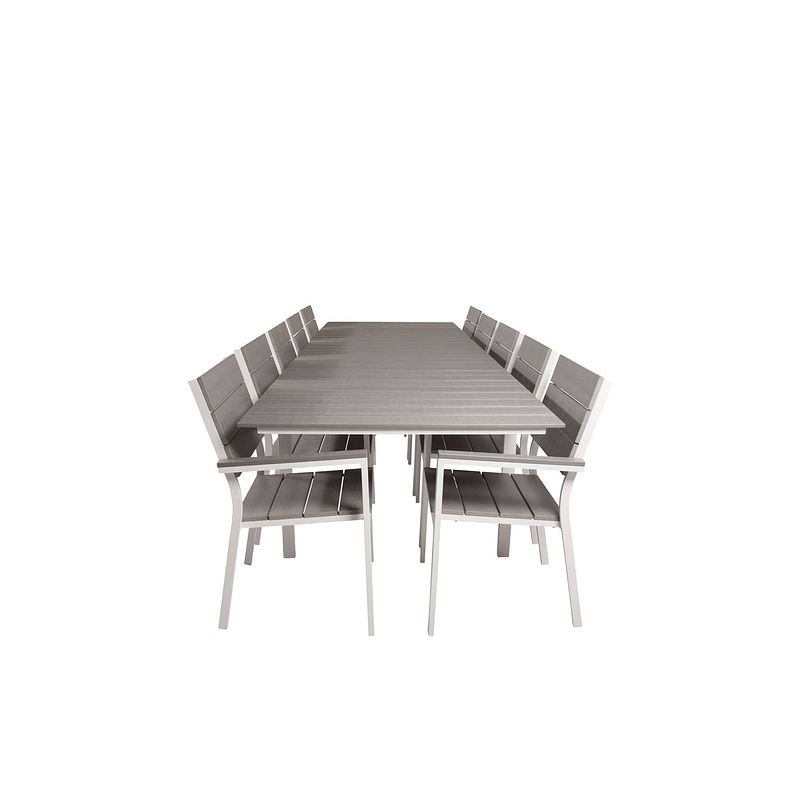 Foto van Levels tuinmeubelset tafel 100x229/310cm en 10 stoel levels wit, grijs.