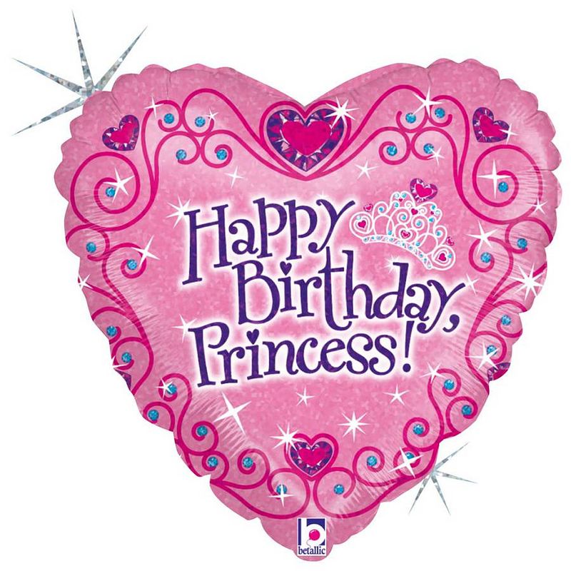 Foto van Folie ballon gefeliciteerd prinses/happy birthday princess 46 cm met helium gevuld - ballonnen