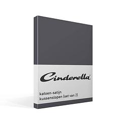 Foto van Cinderella satijn kussensloop (set van 2) - 100% katoen-satijn - 60x70 cm - standaardmaat - antracite