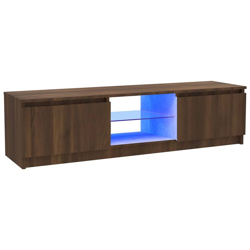 Foto van The living store tv-meubel brown oak - wood - glass - 120x30x35.5cm - rgb led