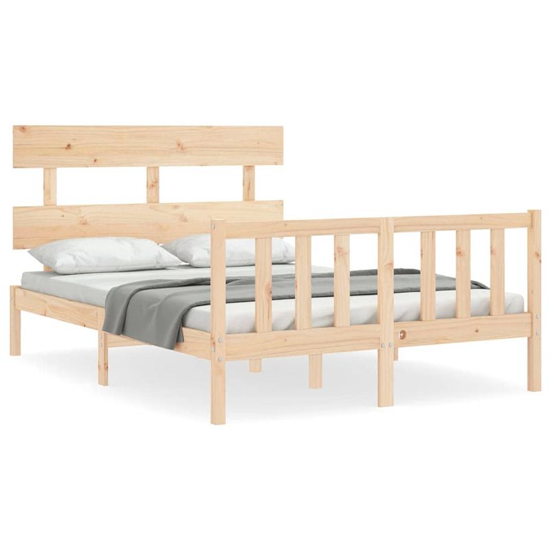 Foto van The living store bedframe massief grenenhout - 195.5 x 125.5 x 81 cm - multiplex lattenbodem - functioneel hoofd- en